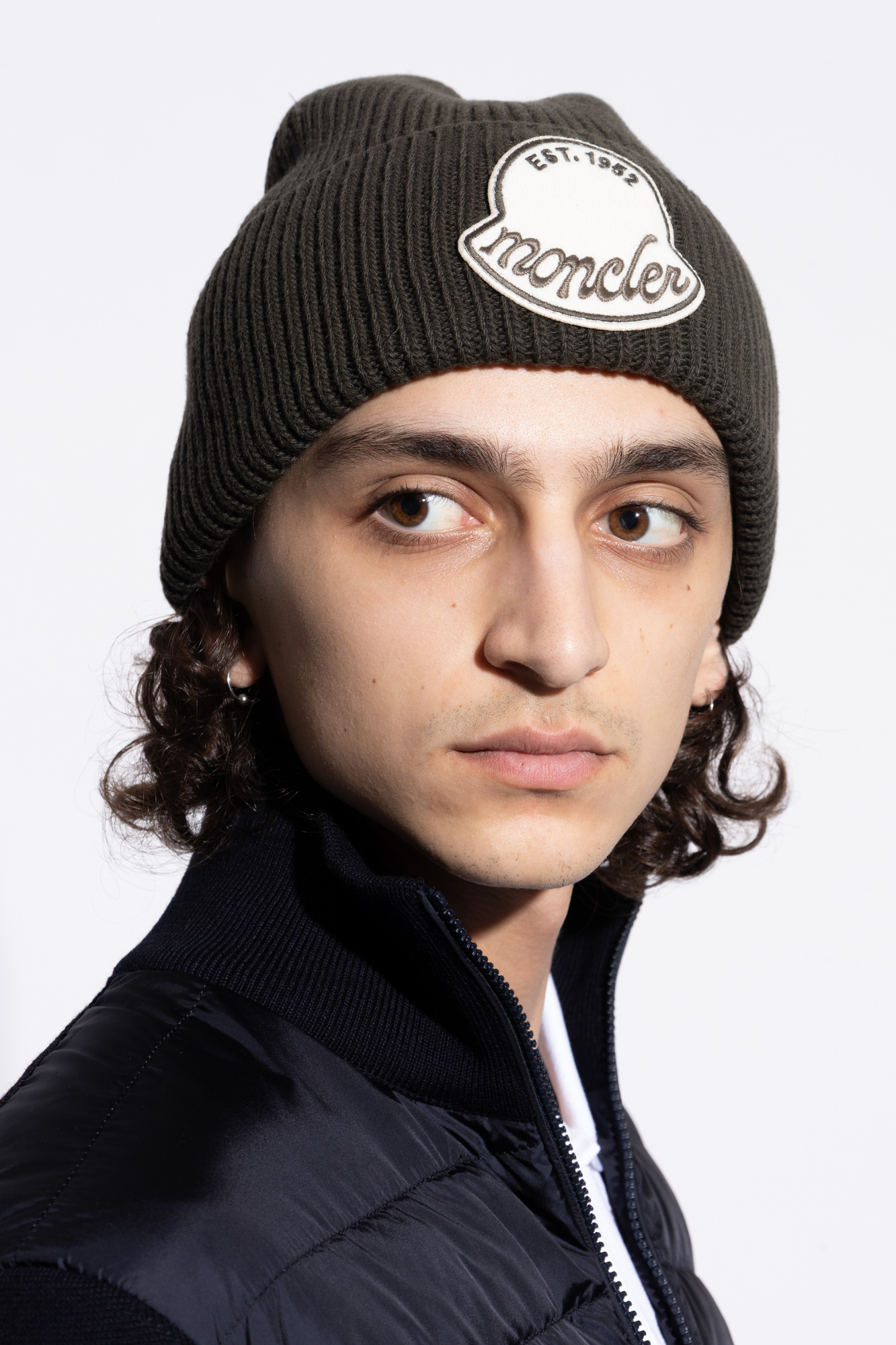MONCLER ニット帽 beanie Moncler Logo Unisex Wool tricot Beanie Ribbed Cable Knit Hat